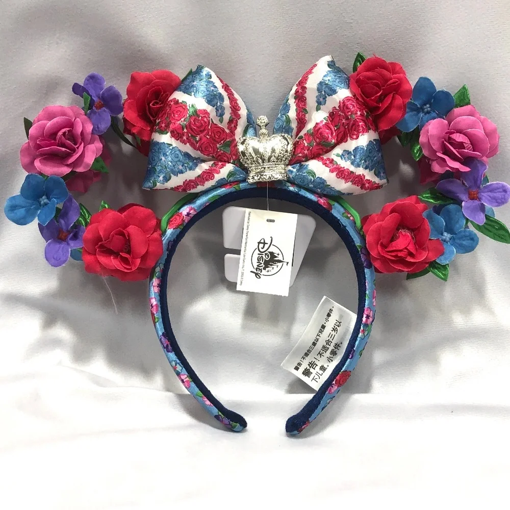 Disney Floral Crown Queen of the Kingdom UK England Minnie Ears Headband - NWT - Picture 1 of 2